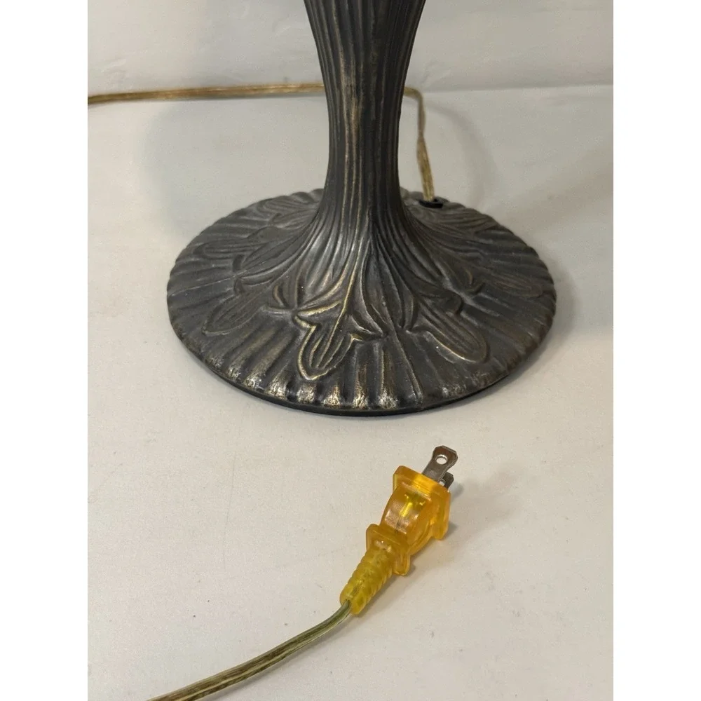 Vintage Tiffany Style Stained Glass Tulip Table Lamp Antique Bronze Base‎ 22